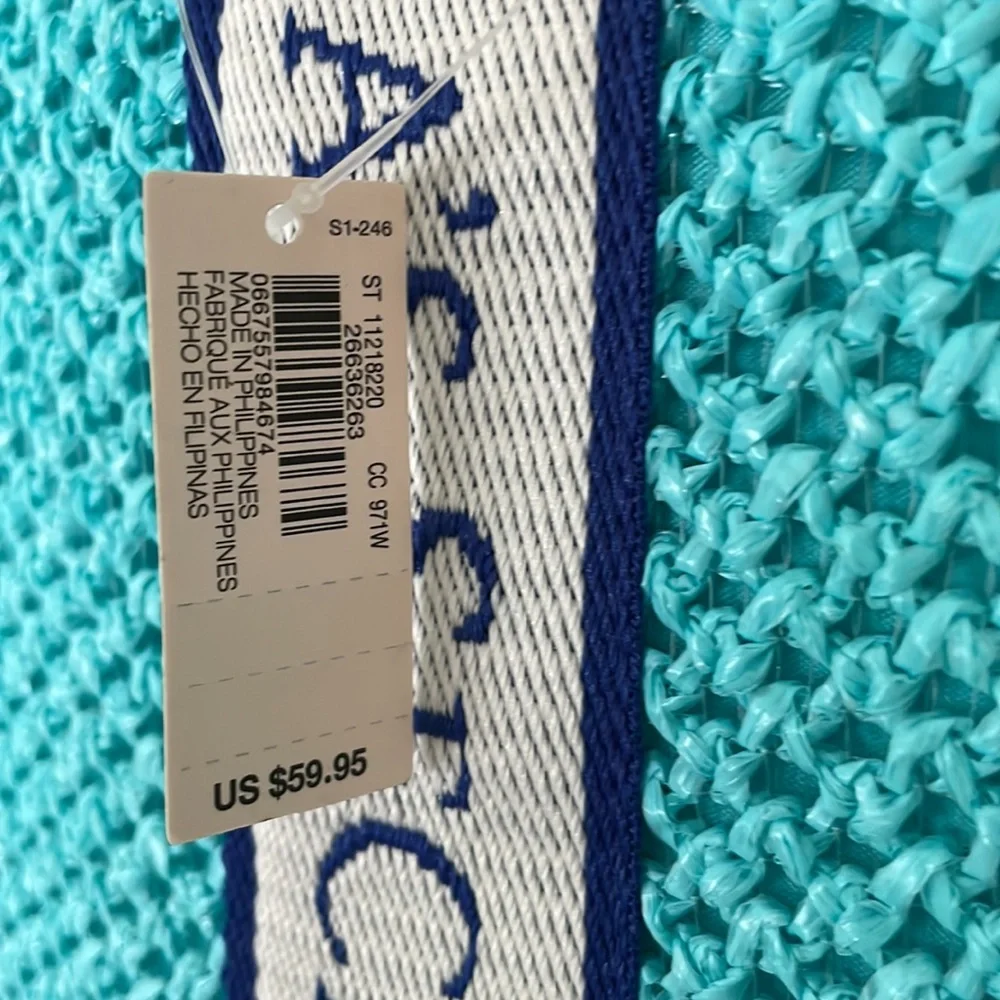 Victoria's Secret Bombshell Isle Crochet Straw Tote Bag Aqua Blue